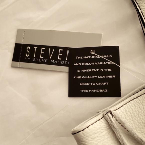 STEVEN/STEVE MADDEN New ROCKY Leather Satchel Shopper Tote WHITE Handbag Bag NWT - Picture 6 of 16